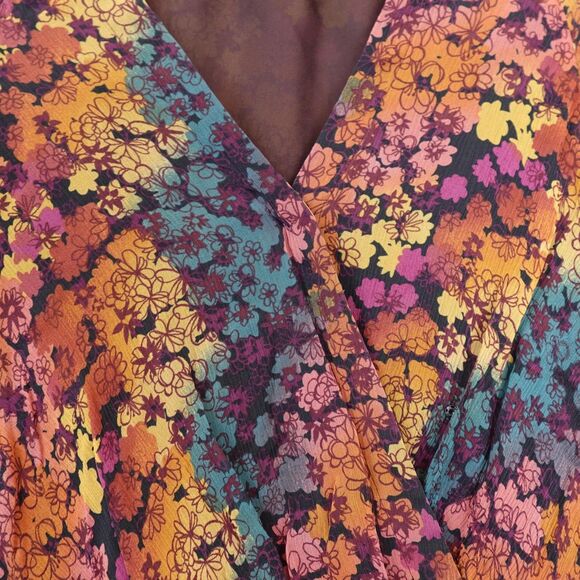 Sundance Blouse Women XS 100% Silk 3/4 Sleeve Lined Floral Boho Multi Color Fall - Picture 2 of 15